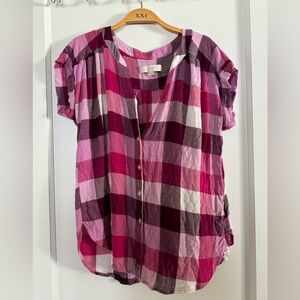 LOFT Checkered Plaid Button Down Top